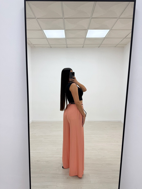 PANTALÓN WIDE LEG FLUIDO + CINTURÓN CORAL